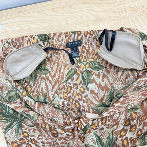Virgo Resort Wrap Top Size 16 Floral Animal Print Sheer Vacation Tropical Cruise - Picture 4 of 9